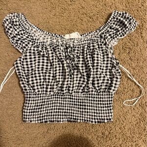 Hippie Rose Black and White Checkered Off-Shoulder Top